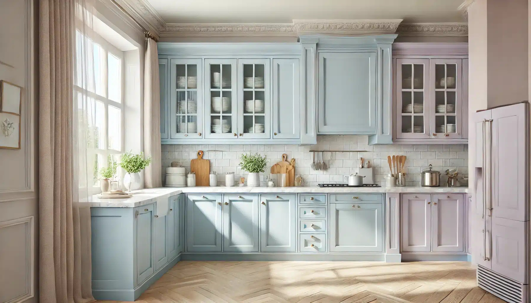 Powder Blue and Lavender kitchen cabinet