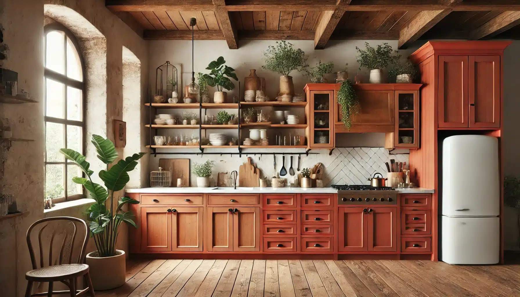 Terracotta and Burnt Orange kitchen cabinet